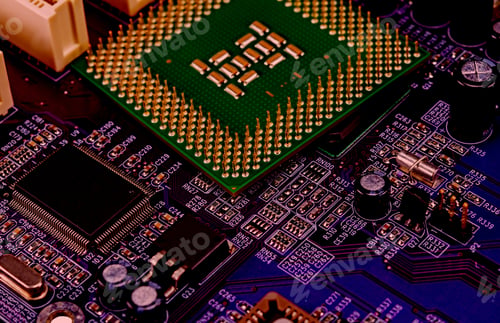 Preview: Macro View Of Cpu Pins And Circuit Mother Board