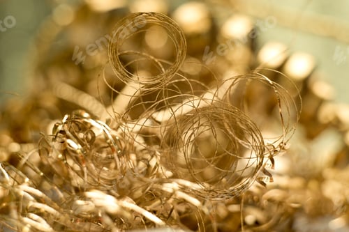 Preview: Bronze Copper Chip From Lathe, Metal Cutting, Metal Recycling Background.