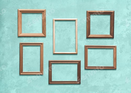Preview: Old Wooden Frames On Blue Wall