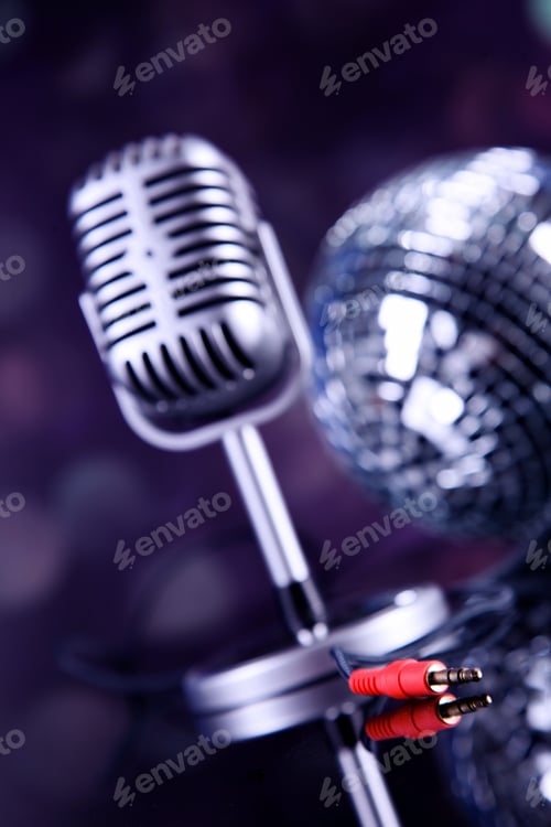 Preview: Professional Silver Microphone On A Black Glossy Background