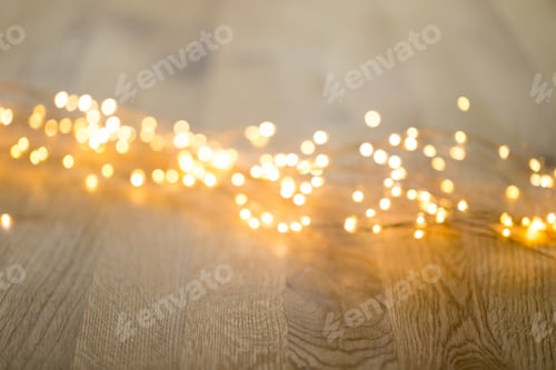 Preview: Christmas Greeting Card. Festive Decoration On Bokeh Background. New Year Concept. Copy Space. Flat