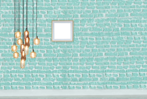 Preview: Contemporary Room with Teal Brick Wall and Lights
