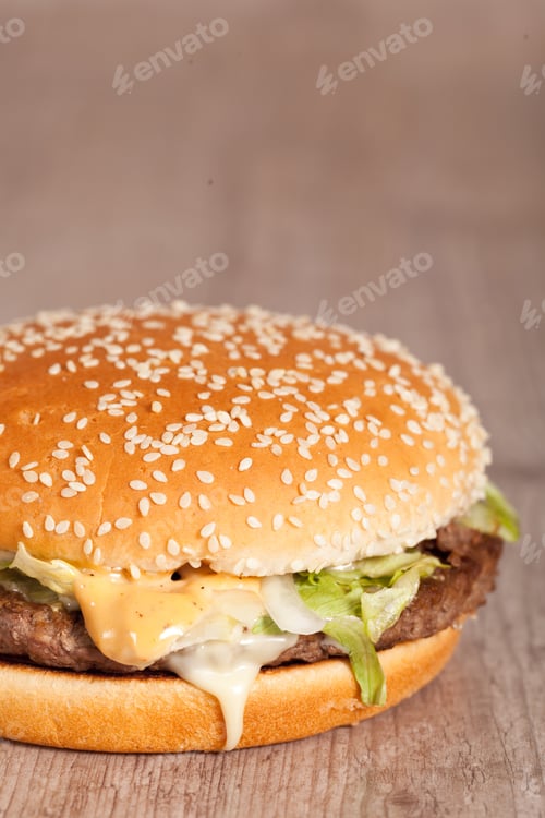 Preview: Tasty Delicious American Hamburger And Cheese Sandwich