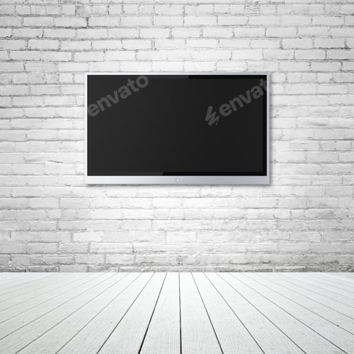 Preview: Blank Wide Screen Tv On Brick Wall In Room