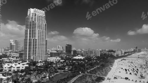 Preview: South Pointe Park In Miami Beach. Buildings Along The Beach, Aerial View.