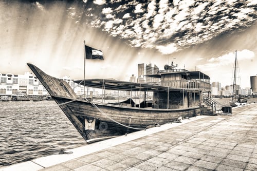 Preview: Wooden Boat Docked Along Dubai Creek, Uae.