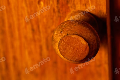 Preview: Rustic Wooden Door Handle On The Kitchen Door; Note Shallow Depth Of Field