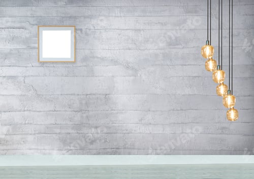 Preview: Minimalist Interior with Gray Wall and Amber Lighting