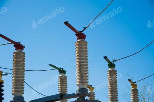 Preview: High Voltage Power Transformer Substation On Blue Sky Background