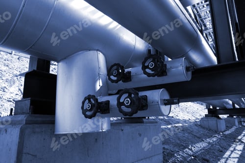 Preview: Industrial Pipelines And Valve On Pipe-Bridge Against Blue Sky
