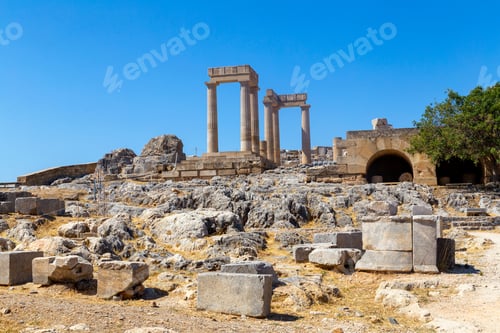 Preview: Acropolis Of Lindos At The Island Of Rhodes, Greece. Doric Temple Of Athena Lindia Iv Century