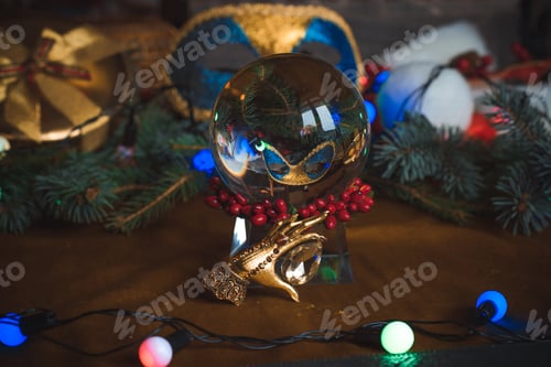 Preview: Concept Of Christmas Divination Predictions On Tarot Cards, Magical Ball And Other Magic