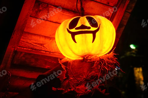 Preview: Picture Of Scary Orange Halloween Pumpkin With Angry Face.