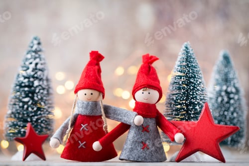 Preview: Christmas Greeting Card. Noel Gnome Background. Christmas Symbol.