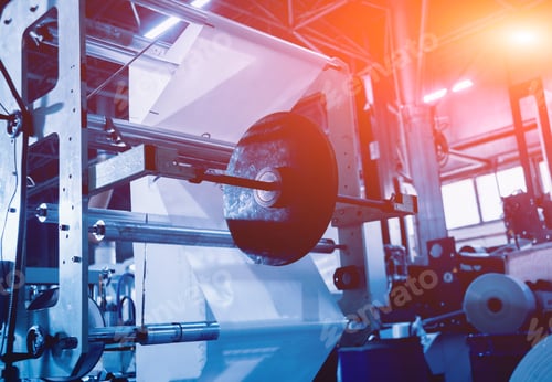 Preview: Modern Automated Production Line In Factory. Plastic Bag Manufacturing Process. Background