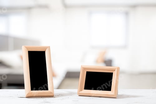 Preview: Photo Frames On The Wooden Table In The Living Room