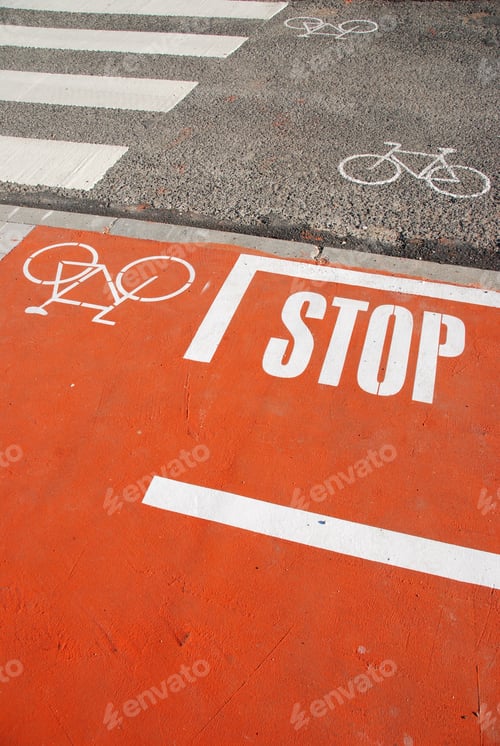 Preview: Photo Of A Bicycle Lane On A Urban Road With A Pedestrian Crossing