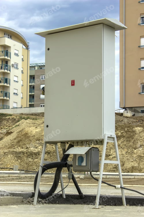 Preview: Corporation Electricity Box With Breaker Outside At New And Modern Apartment Block