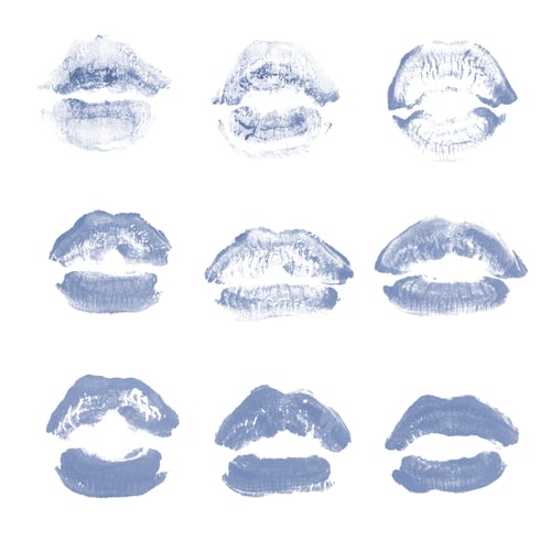 Preview: Female Lips Lipstick Kiss Print Set For Valentine Day And Love Collection Isolated On White