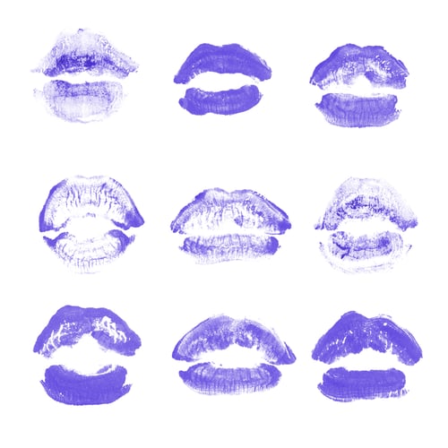 Preview: Female Lips Lipstick Kiss Print Set For Valentine Day And Love Collection Isolated On White