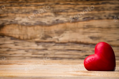 Preview: Red Heart On The Wooden Background.