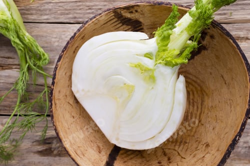 Preview: Fennel In The Bowl On The Wood Table.