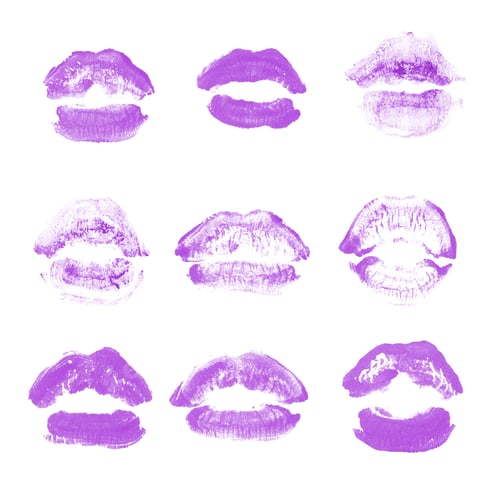 Preview: Female Lips Lipstick Kiss Print Set For Valentine Day And Love Collection Isolated On White