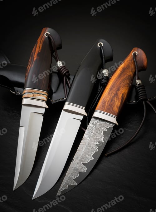 Preview: Hunting Knife Handmade On A Black Background. Leather Sheath Handmade