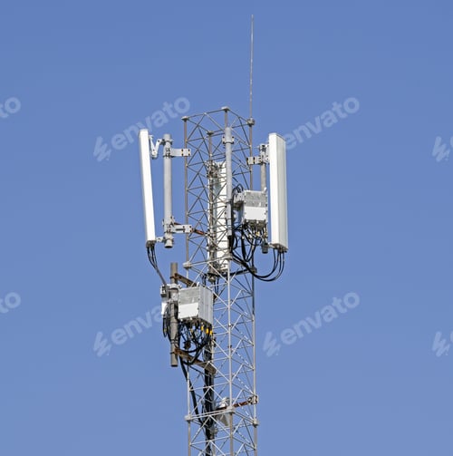Preview: Tower With Aerials Of Cellular On A Background Blue Sky