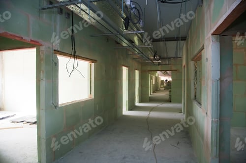 Preview: Unfinished Construction Empty Room. Walls From Lightweight Aggregate Concrete Blocks With Empty