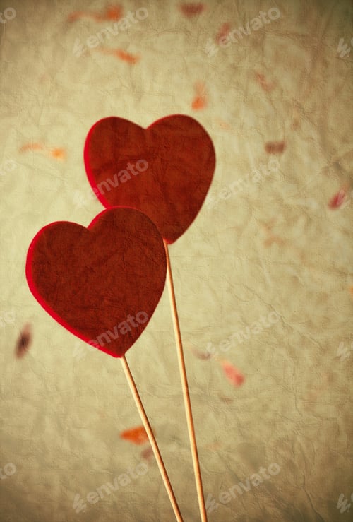 Preview: Two Red Hearts On A Stick, Valentine'S Day Background.