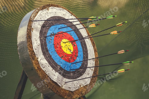 Preview: Archery Target And Arrows. Abstract Concept: Hit Goals And Focus On Success. Vintage Style.