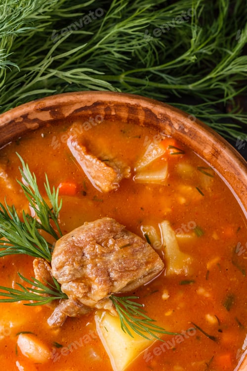 Preview: Chanahi A Traditional Georgian Meat Stew In A Bowl On Stoyn Board