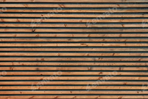 Preview: Horizontal Photo Wall With Wooden Slats Or Brown Panels. Background For Interior Designer.
