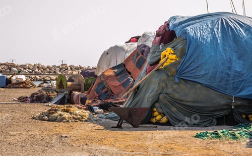 Preview: Close Up View Of Several Fishing Nets In A Heap