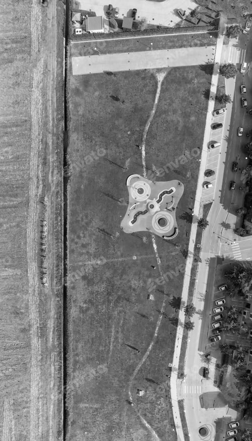 Preview: Overhead View Of Garden With Playground Area In Urban Environment.