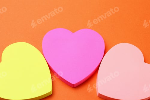 Preview: Three Blank Heart Shaped Stickers With Space For Text. Creative Symbolic Background On The Theme Of