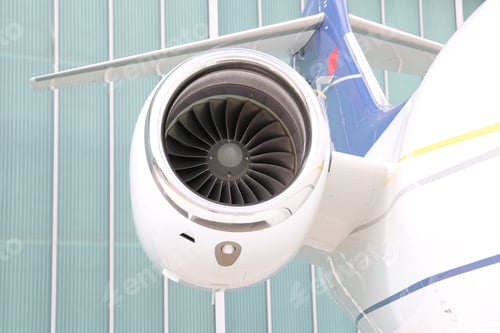 Preview: Engine Of A White Business Jet On Ground