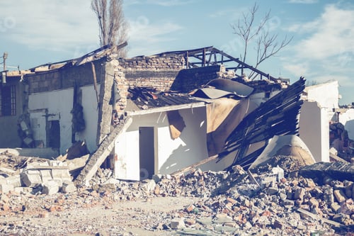 Preview: House Demolition. Ruin Of A Old Demolished House. Made With Vintage Style.