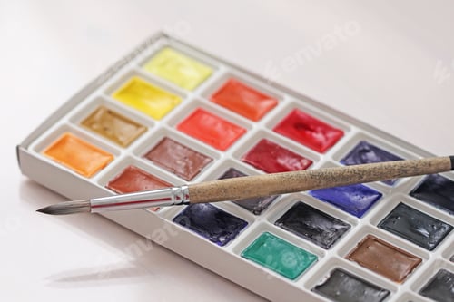Preview: Colorful Watercolor Paints and Brush for Painting