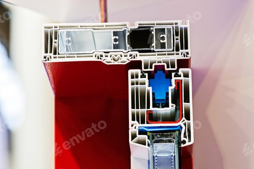 Preview: Window Profile Cut Of With Metal, Glass And Insulation