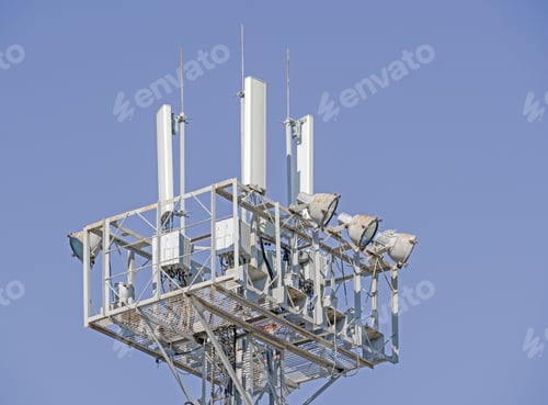 Preview: Tower With Aerials Of Cellular On A Background Blue Sky
