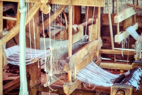 Preview: Weaving Machine Made Of Wood For Making Traditional Clothes. Old Looms In Vintage Style.