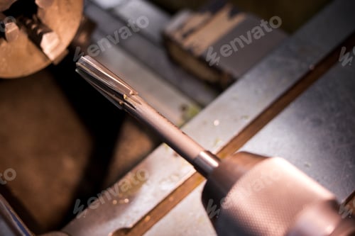 Preview: Old Metal Working Machine, Retro Lathe On Background.