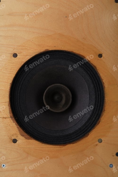 Preview: Old Speaker In A Wooden Case Without Upholstery. Background With Copy Space For Text Or Lettering