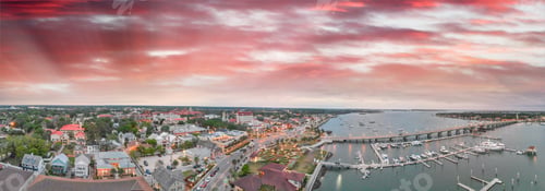 Preview: St Augustine, Florida. Aerial View Of Skyline At Spring Sunset.