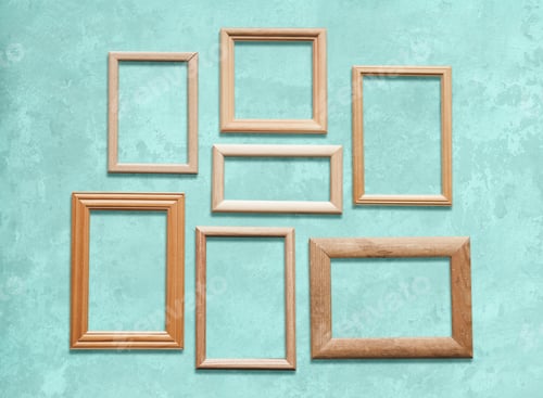 Preview: Old Wooden Frames On Blue Wall