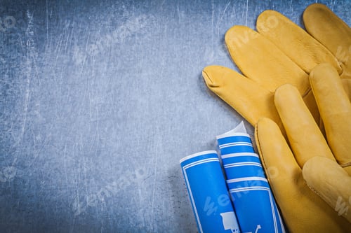 Preview: Pair Of Protective Gloves Blue Rolled Construction Drawings.