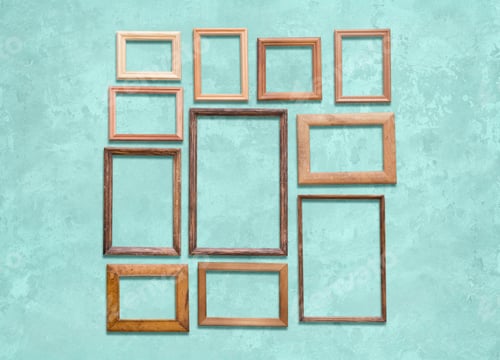 Preview: Old Wooden Frames On Blue Wall