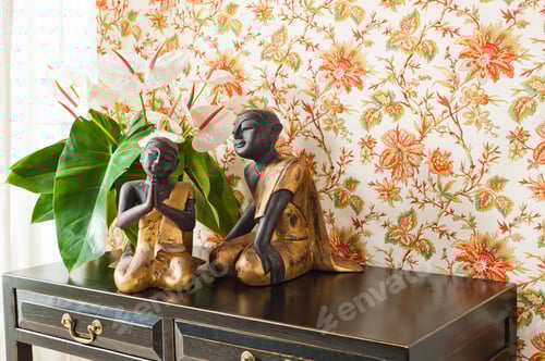 Preview: Side Table With Flowers And Interior Decoration Next To Bright Window